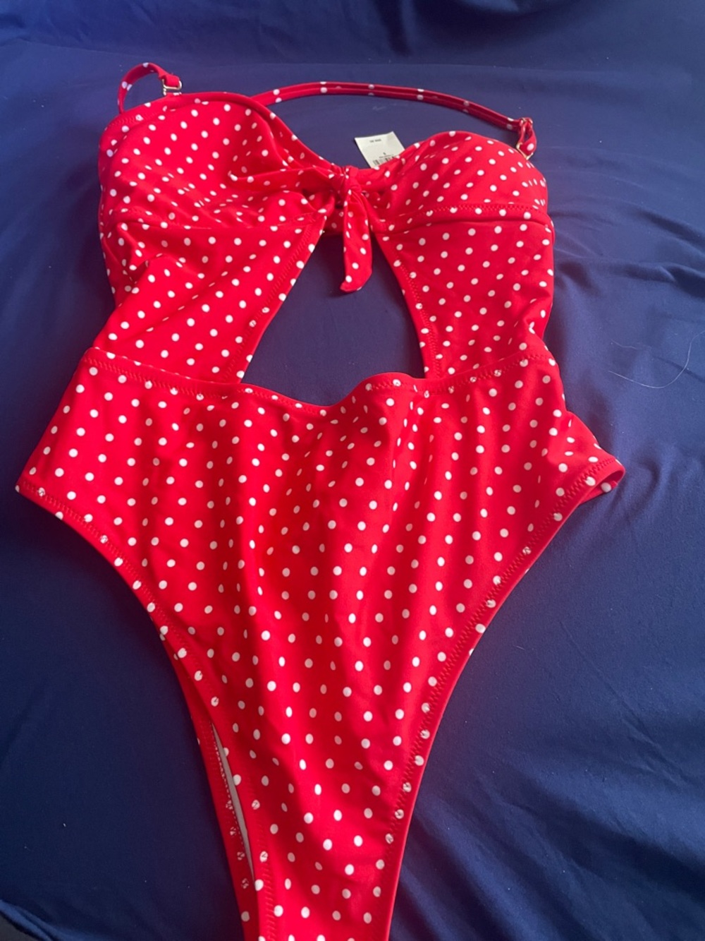 Express Red Polka Dot ladies One-Piece Swimsuit with Front Tie